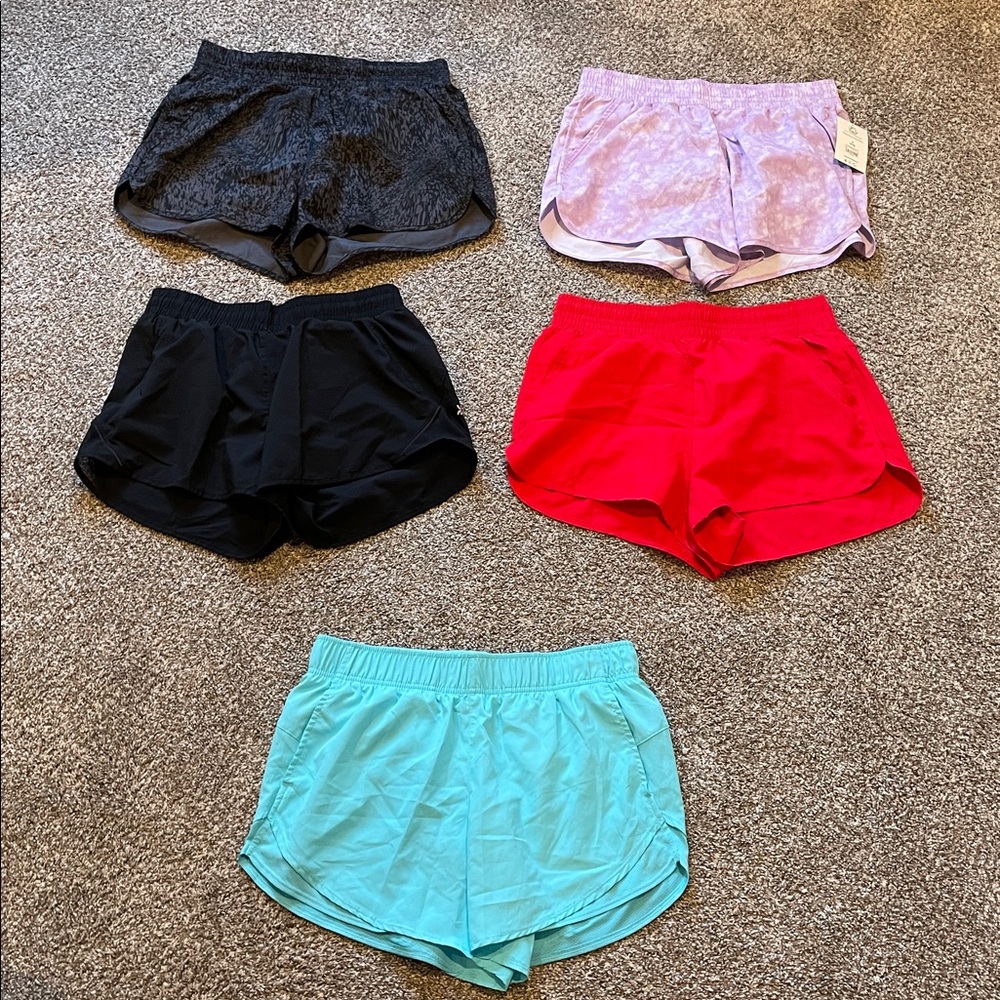(Bundle of 5) Women's Athletic Running Shorts - Black, Grey, Lavender, Red, Aqua